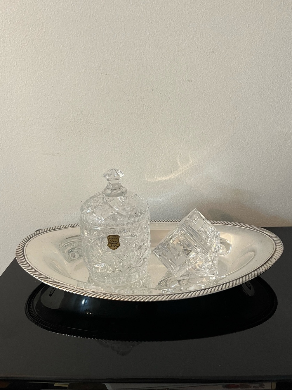 Vintage Silver-plated Oval Tray w/ Rope Edge Trim